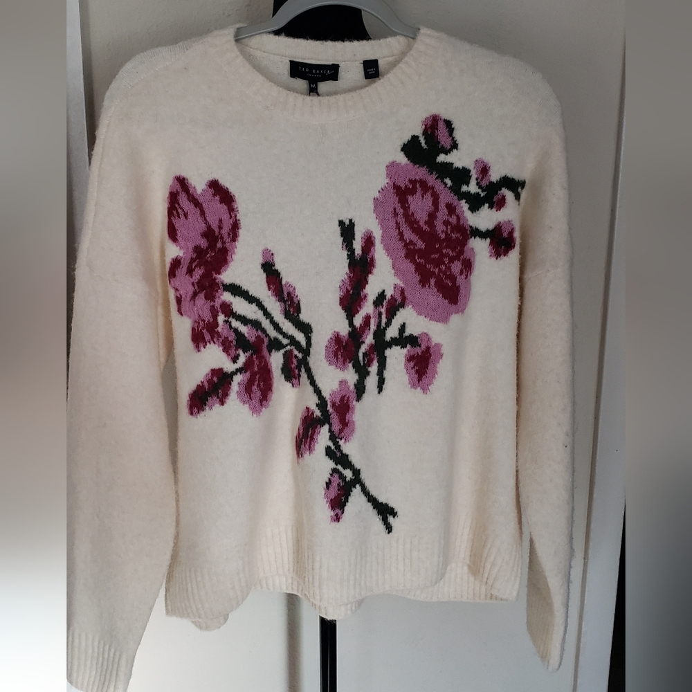 Ted BakerCream Sweater with Pink And Green Floral Pattern